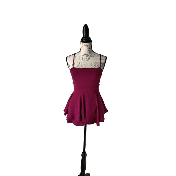 NWT Winsor Sleeveless Peplum Burgundy Romper Tie Back Size S - Picture 3 of 7
